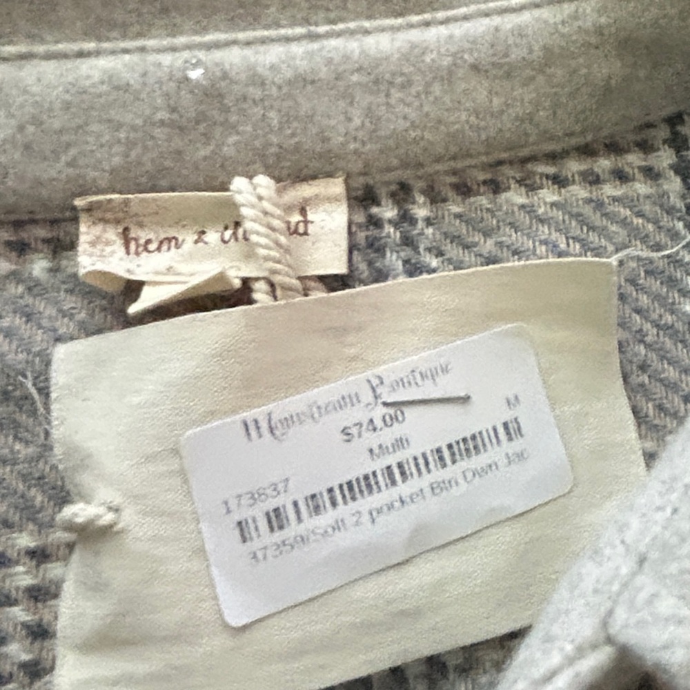 Hem & Thread Plaid Shacket Jacket Gray Cream Butt… - image 9